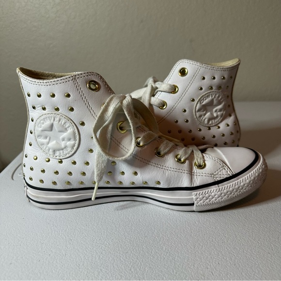 Converse White and Gold Studded High-Top Sneakers - Picture 4 of 10